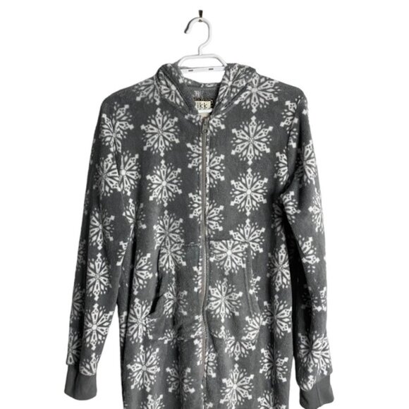 Mikk Lounge Snowflake Pattern Hooded Fleece Cozy Onesie - Picture 2 of 8